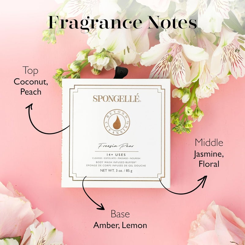 SPONGELLÉ Spongelle Freesia Pear Wild Flower Buffer Body Scrubber with Box | Bath & Shower Loofah for Women | Exfoliator with Body Wash Infused | 14+ uses - Image 3
